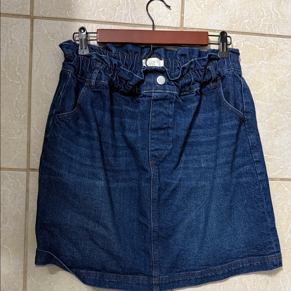 LOFT Dark Blue Denim Mini Skirt with Ruffle Waist